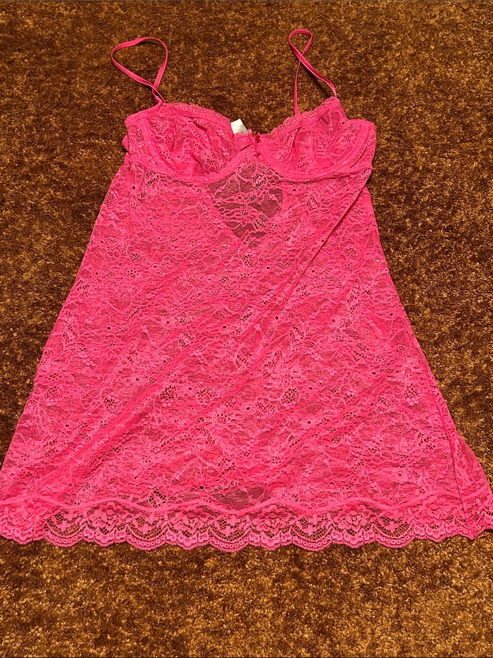 Victoria's Secret Neon Pink Lace Slip Chemise